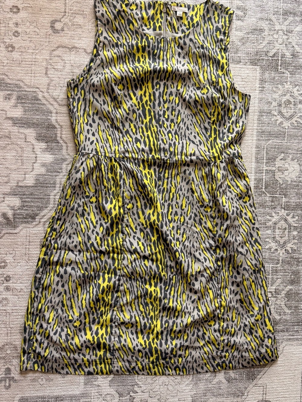 GAP Yellow and Gray Animal-Print Sleeveless Midi Dress with pockets